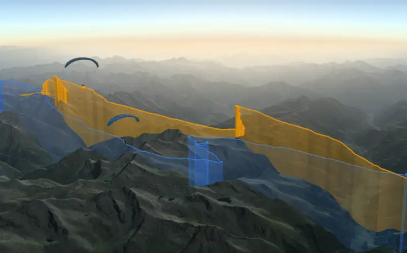 Two synchronized flight paths displayed together