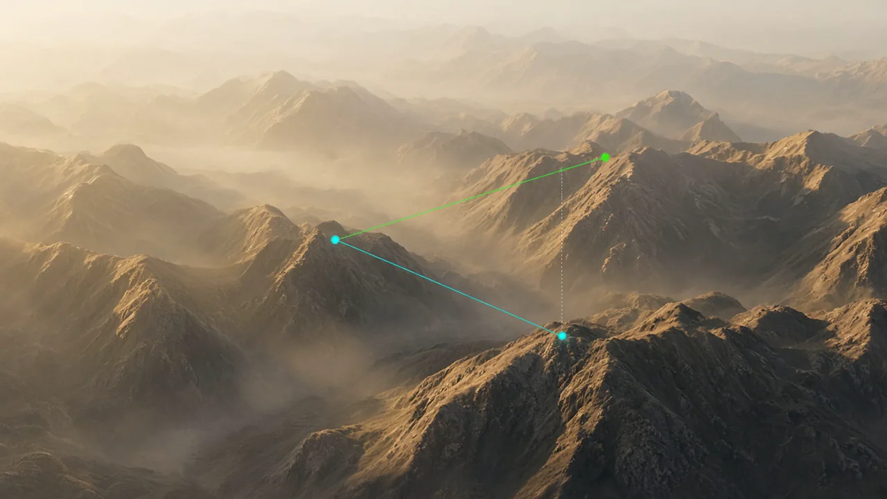 In-flight measuring overlay showing distances