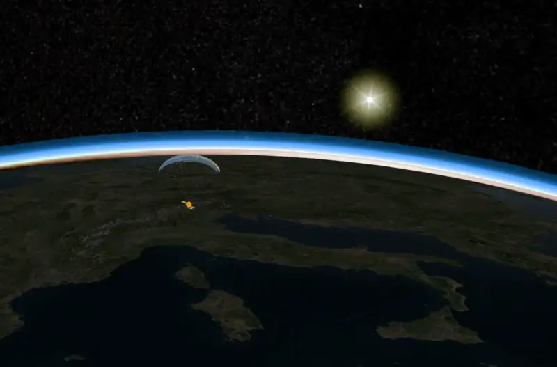 Sun-synced lighting over mountainous terrain