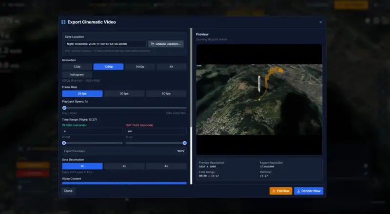 Cinematic video export interface
