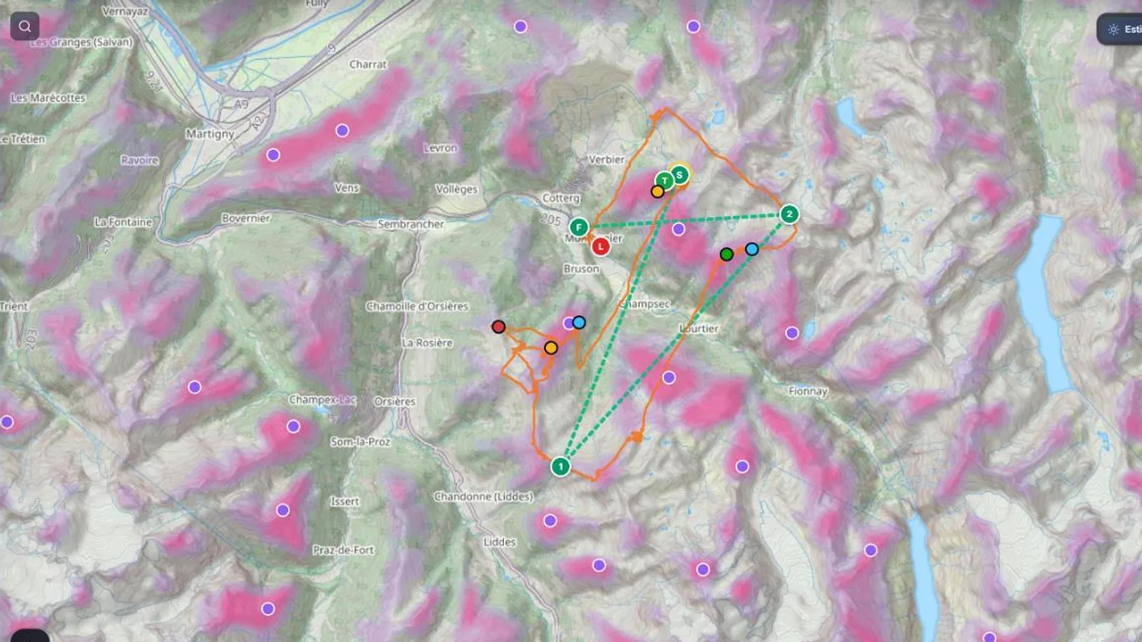 Neural-network thermal trigger map over mountain terrain