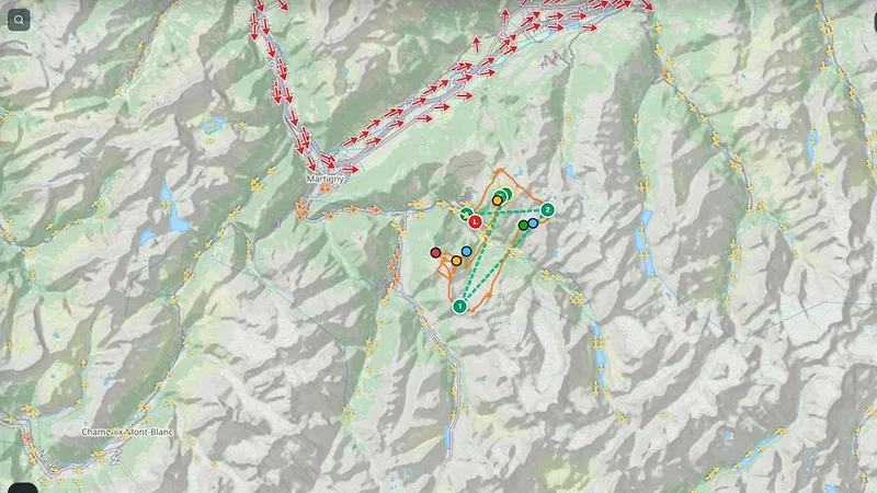 Valley breeze arrows flowing up the Alpine valleys in the afternoon